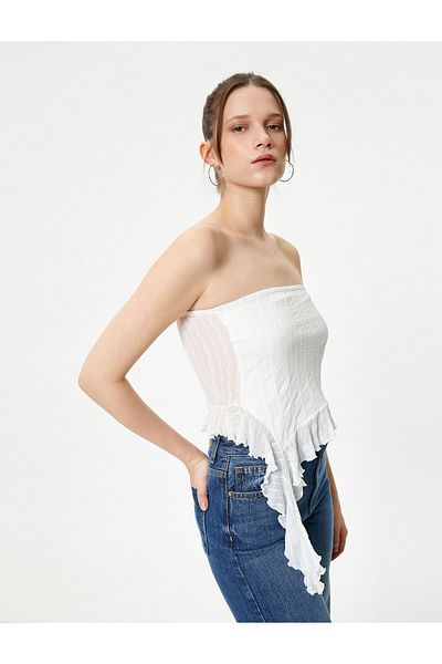 Koton Strapless Top Asymmetric Cut Frilly Texture