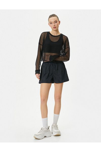 Koton Mesh T-Shirt Sports Crop Loose Fit Long Sleeve Crew Neck