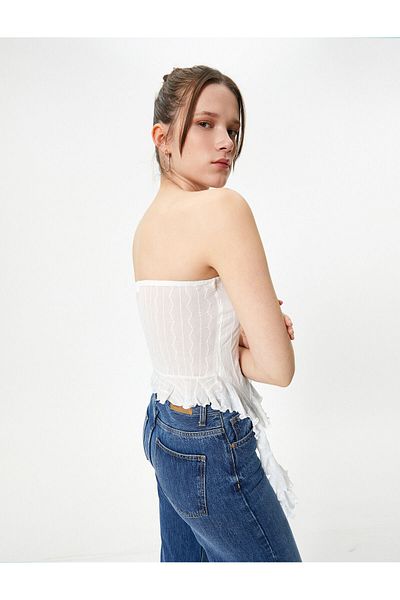 Koton Strapless Top Asymmetric Cut Frilly Texture