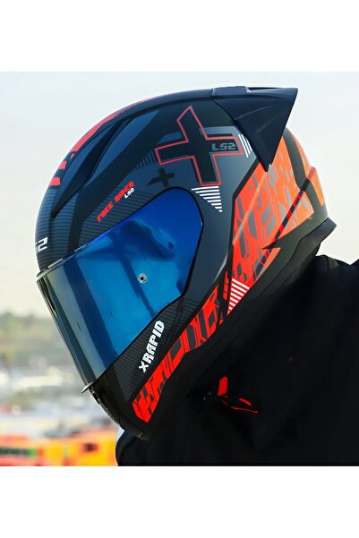LS2 RAPID 2 RACE XTREET MAT SİYAH-KIRMIZI KAPALI MOTOSİKLET KASKI MAVİ CAMLI