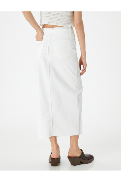 Koton Long Denim Skirt with Front Slit Detail High Waist Pocket Comfortable Fit