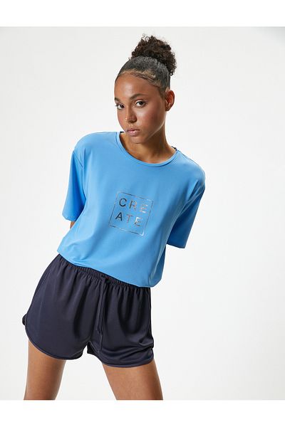 Koton Tricou sport oversize cu decolteu triplu - Imprimat cu slogan, mânecă scurtă