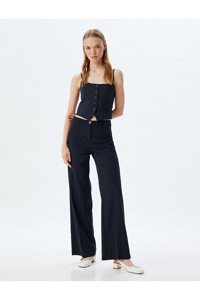 Koton Slim Fit Crop Top - Buttoned and Rope Strap, Pocket Detail