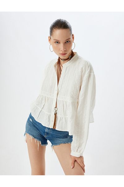 Koton Oversize JuDge Collar Scallop Μπλούζα - ButtoneD EmbroidDereD