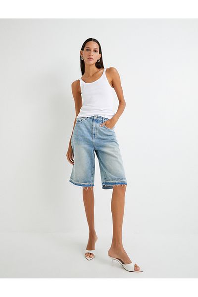 Koton Pantaloni scurți din denim bermude din bumbac - cu picior drept și buzunare