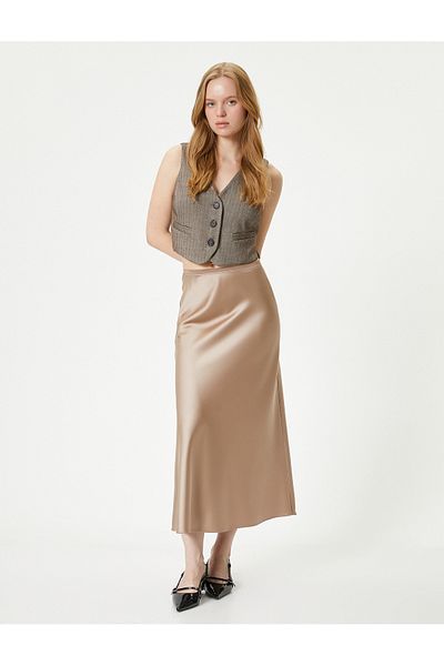 Koton Satin Midi Skirt - Regular Waist Design