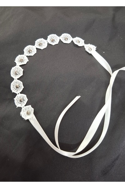 es moda shop Λευκό Lona - Γιακάς λαιμού με ρίγες με λεπτομέρεια από πέτρα