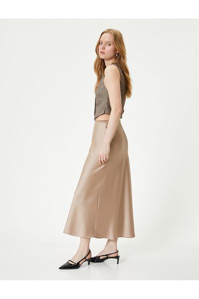 Koton Satin Midi Skirt - Regular Waist Design