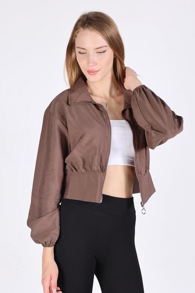 Rays Jachetă scurtă maro cu fermoar în față 4296A