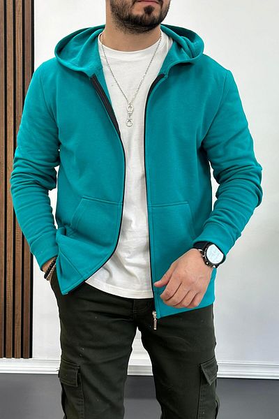 Edwox Turquoise Hooded 3 Thread Cardigan - Edw223