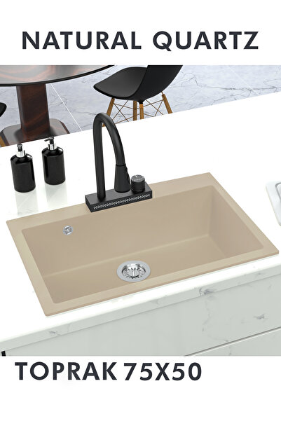 HENASURFACE Granit Eviye Tek Gözlü Toprak 75x50 Granit Eviye Kuvars