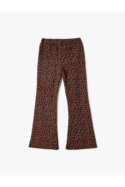 Koton Flared Leg Trousers Leopard Patterned Elastic Waist