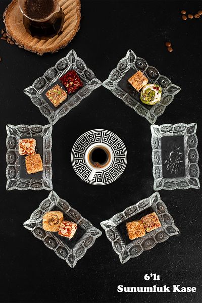 Porsima Almina Set of 6 Coffee Color Side Turkish Delight Glass Bowl - Mini Catering Sugar Bowl and Sauce Bowl