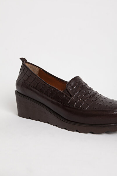 Dericlub Women's Wedge Heel Printed Comfort Casual Shoes Real Leather Br 04131 Brown