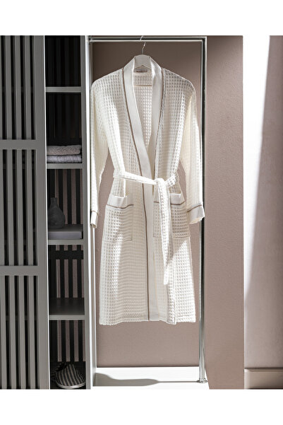 Madame Coco رداء حمام للجنسين مصنوع من القطن بنسبة 100% - أبيض/بيج