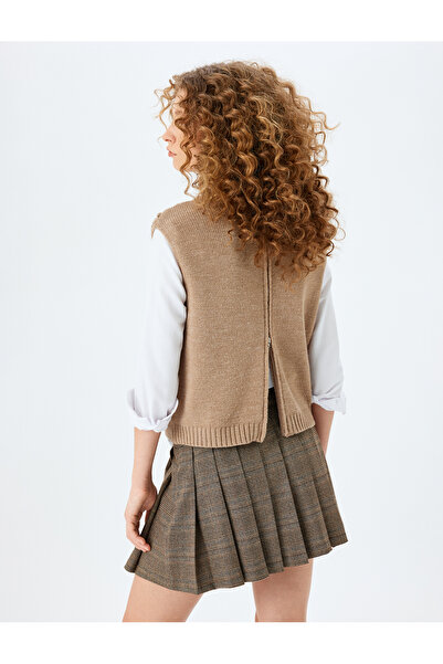 Koton Turtleneck Sleeveless Textured Back Zippered Knitwear Sweater