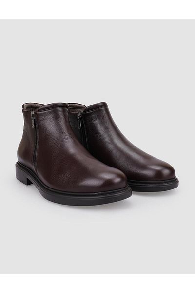 Cabani 100% Genuine Leather Brown Double Zipper Men's Casual Boots