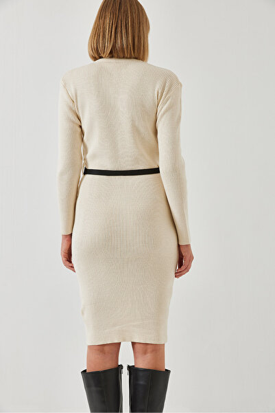 Bianco Lucci Γυναικείο μακρύ πλεκτό φόρεμα με φερμουάρ και ζώνη 60351145