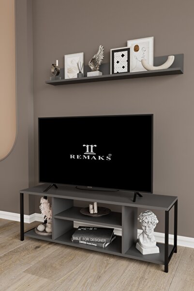 Remaks Jolie 120 Cm Metal Tv Sehpası Raflı Tv Ünitesi Televizyon Sehpası Antrasit