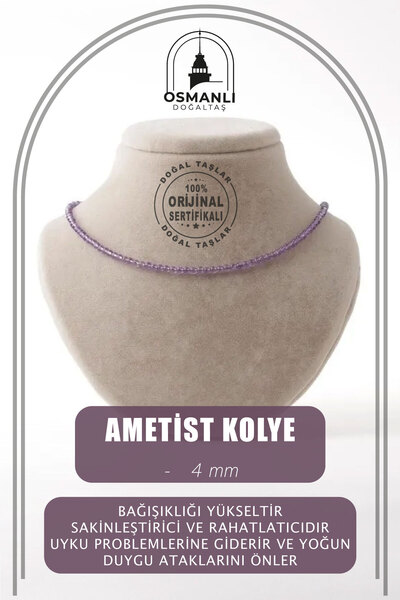 OSMANLI DOĞAL TAŞ Amethyst 4mm Natural Stone String Necklace
