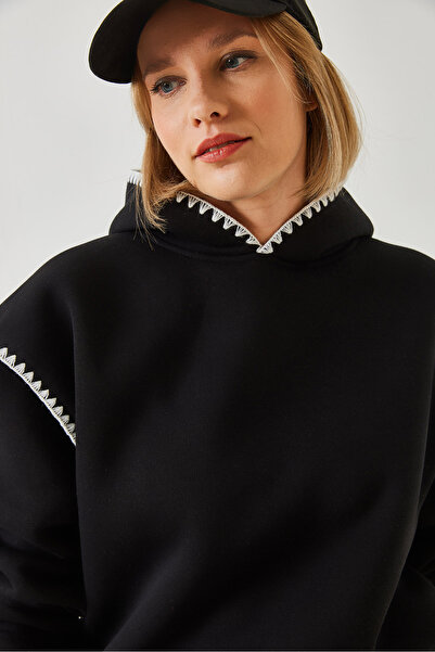 Bianco Lucci Kadın Kapişonlu Dantel Detaylı Sweatshirt 60601028