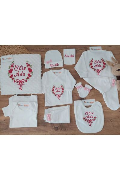 bebek_iklimi İsimli Nakışlı 10'lu Yenidoğan Hastane Çıkışı Seti - Kurdele Süs...