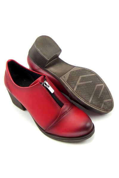 Erkan Saçmacı Brittany Red Genuine Leather Casual Heeled Shoes