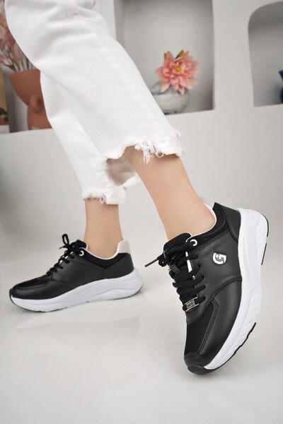 royalmoni Black Lace-Up Orthopedic Walking Shoes Women's Sports Shoes Black