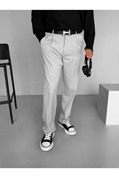 ablukaonline Men's Baggy Fit Elastic Waist Casual Pants Gray