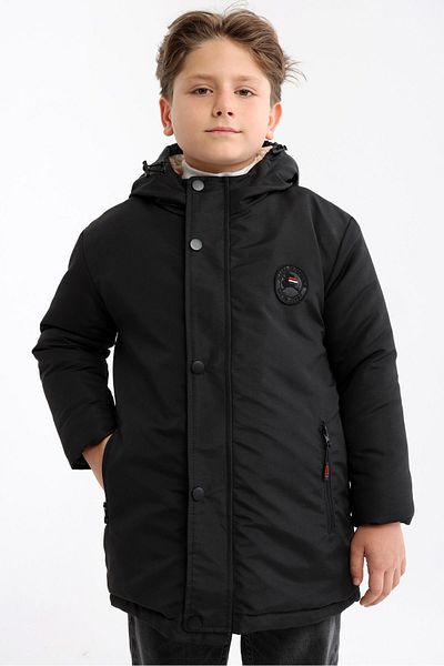 QAWWA Winddichter, schwarzer Wintermantel und Parka für Jungen mit abnehmbarer Kapuze aus Lammfell