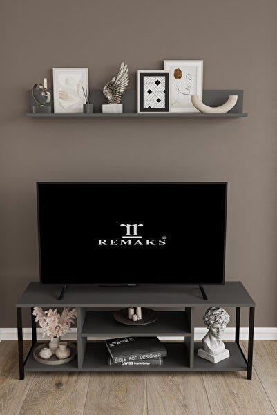 Remaks Jolie 120 Cm Metal Tv Sehpası Raflı Tv Ünitesi Televizyon Sehpası Antrasit