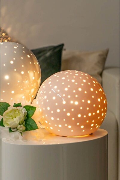 LALEZEN HOME Seramik Ay Işığı Dekoratif Top Mumluk( 1 Adet ) (çap 16 Cm )
