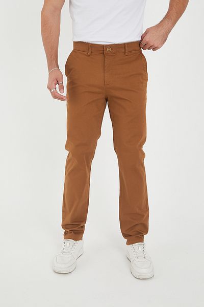 BROCARD Men's Winter Regular Fit Lycra Adult Camel Chino Trousers