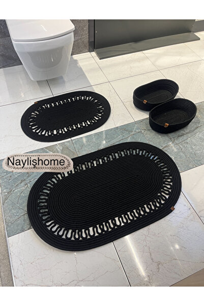 naylişhome طقم حمام بممسحة بيضاوية مقاس 50x80 سم و40x60 سم مع سلة بيضاوية - ه...