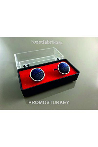 LACİVERT KUMAŞ DESENLİ LÜKS KOL DÜĞMESİ