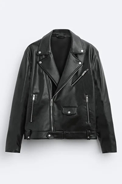 Moderk Zippered Black Men's Leather Coat