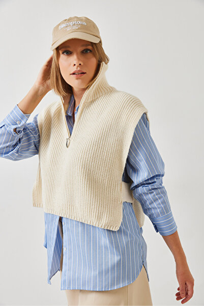 Bianco Lucci Women's Zippered Knitwear Sweater 60261018