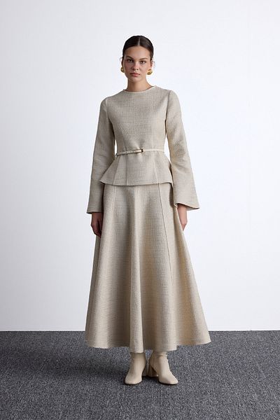 Manuka Bluză Tweed Bej - Detaliată Peplum