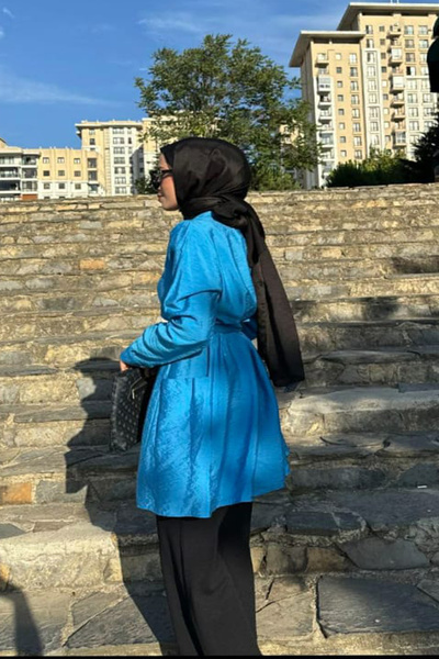 QLAY Blue Modal Belted Women's Tunic - Pocket Design