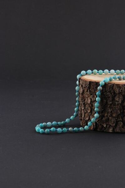 OSMANLI DOĞAL TAŞ Sertifikalı Amazonit Doğaltaş Düğümlü Kolye 6 Mm, M017