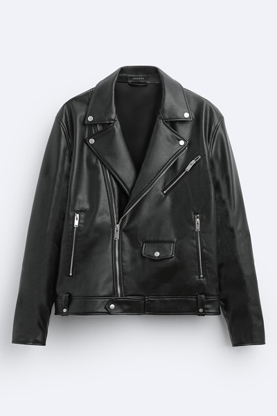 Moderk Fermuarlı Siyah Erkek Deri Ceket
