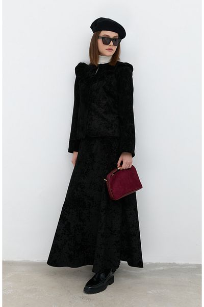 Fatma Atasoy Velvet Half Circle Black Skirt