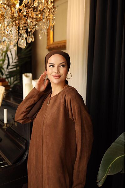 Nissra Ankanoor Brown Scuba Suede Raglan Sleeve Abaya Anka255032