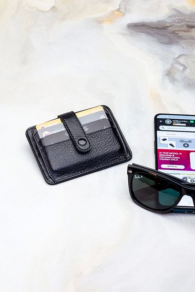 VANİLLA COLLECTİON Portfolio Portfolio Unisex Piele Verabila Port Carte de Credit Super Subtire Model Negru