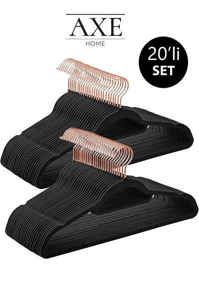 AXE HOME Pack of 20 Black Gold Hooks Anti-Slip Hanger Tie and Trousers Hanger Clothes Hanger
