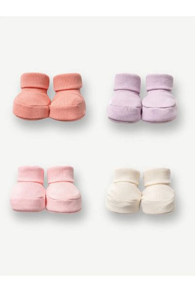 Minimely Unisex Baby Booties Ribbed Flexible Baby Booties Set of 4