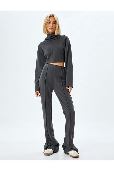 Koton Modal Sweatpants Ribbed Slit Detail