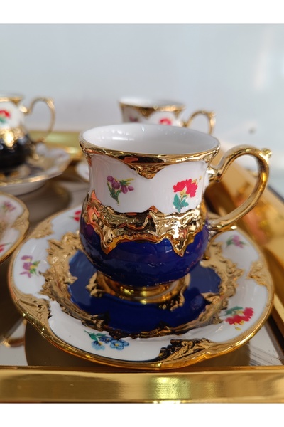 DEKOR ZÜCCACİYE HOME kosova 6 kişilik lüks kahve fincanı renkli