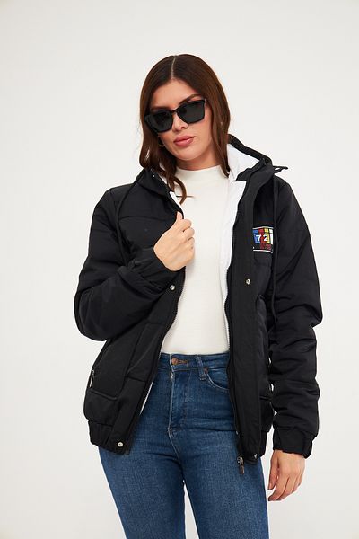 ESPİNA Women's Woven Fabric Puffer Jacket with Inner Pocket, Zipper and Snap Hood