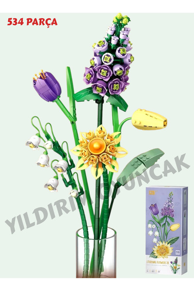 YILDIRIM OYUNCAK Micro Building Block Buildable Floral Celebration Gift 534 Pieces - Decorative Flower Bouquet Set